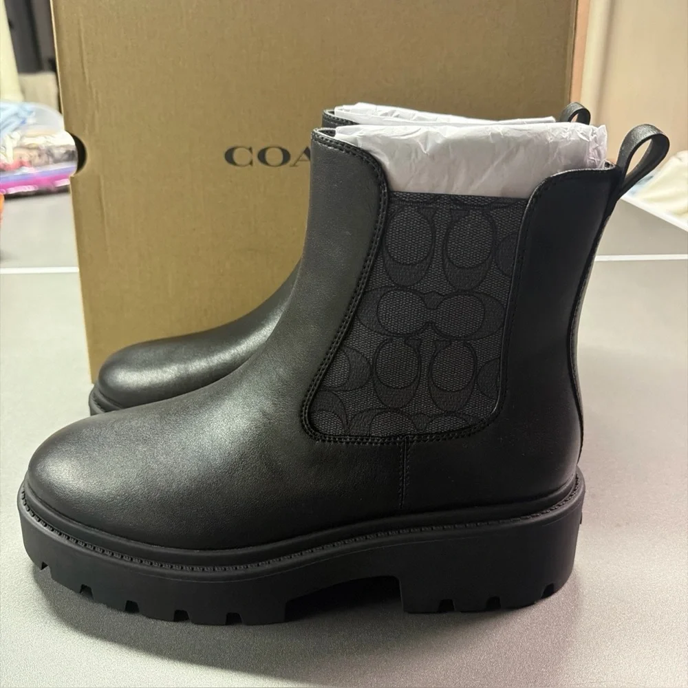 Coach Colson Signature‎ Pull On Boot Men's Size 9B Leather Ankle Graphite/Black